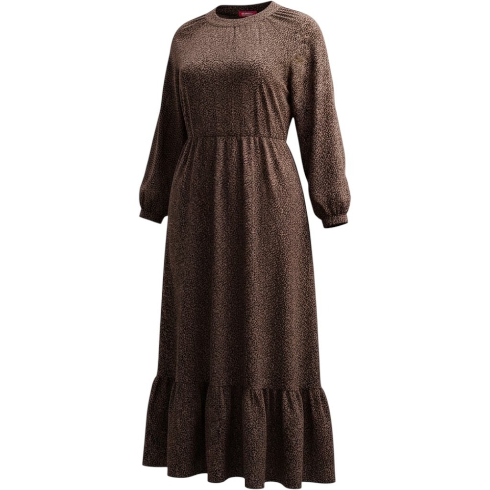 Gencay Collection Brown Floral Ditsy Long Sleeve Maxi Dress Size 42 Tiered Hem